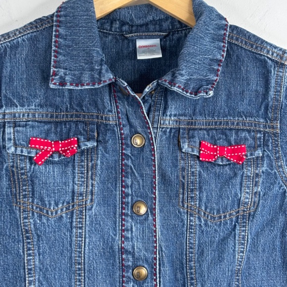 VTG Y2K Gymboree Embroidered Denim Jacket 9 Preppy Fall Classic Red Bows Ruffle - Picture 2 of 10